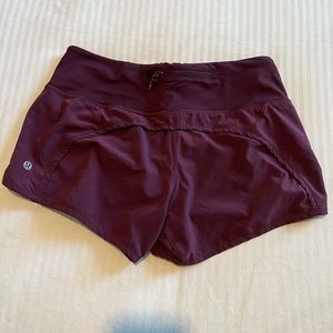 Size 4 Lululemon maroon running shorts
